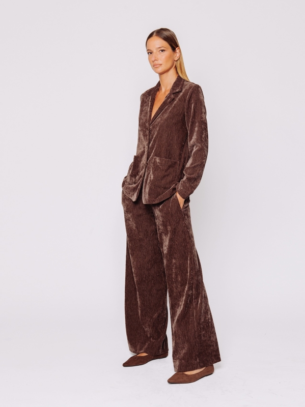 Pantalone palazzo in velluto micro costina stretch