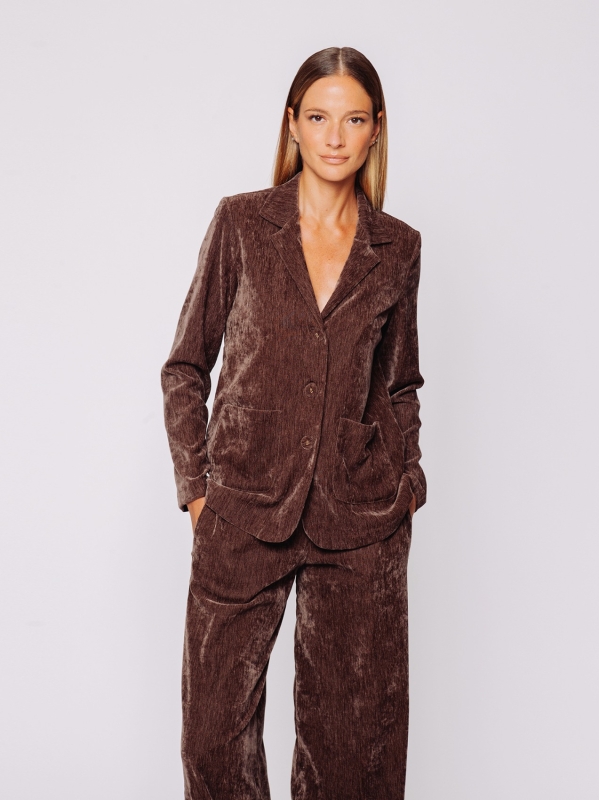 Blazer in velluto micro costina stretch