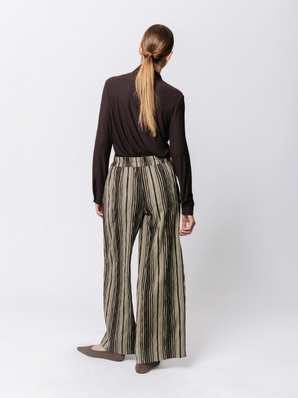 Palazzo Trousers in Crinkle Jacquard Pinstripe