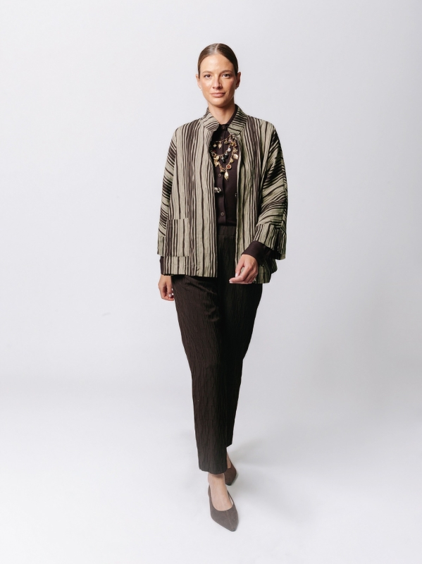 Oversized Kimono Jacket in Crinkle Jacquard with Pinstripe