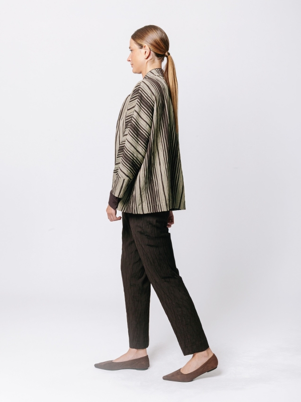 Oversized Kimono Jacket in Crinkle Jacquard with Pinstripe
