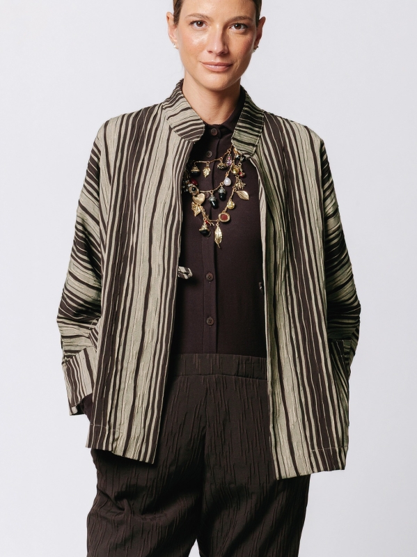 Oversized Kimono Jacket in Crinkle Jacquard with Pinstripe