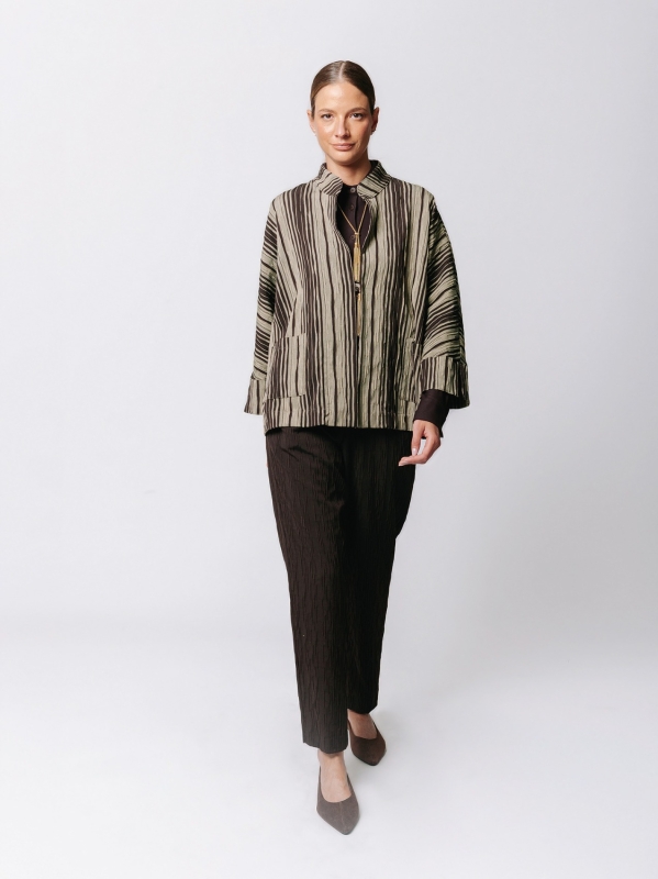 Oversized Kimono Jacket in Crinkle Jacquard with Pinstripe