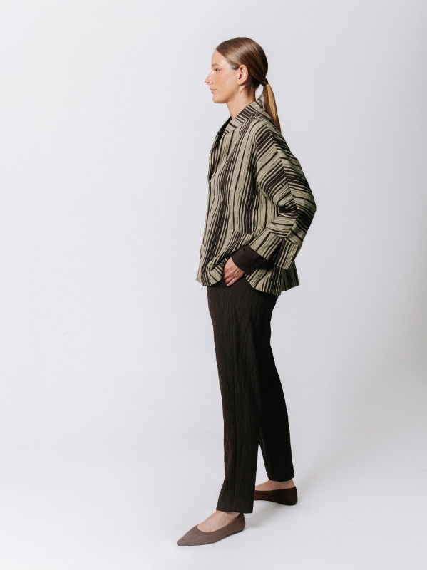 Oversized Kimono Jacket in Crinkle Jacquard with Pinstripe