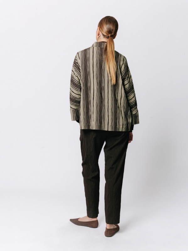 Oversized Kimono Jacket in Crinkle Jacquard with Pinstripe