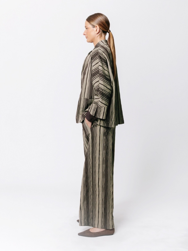 Oversized Kimono Jacket in Crinkle Jacquard with Pinstripe