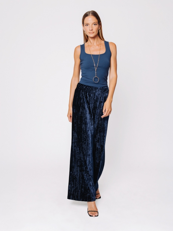 Pantalone palazzo in velluto plissé