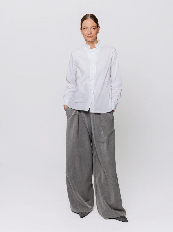 Stretch Poplin Shirt with Diagonal Cut