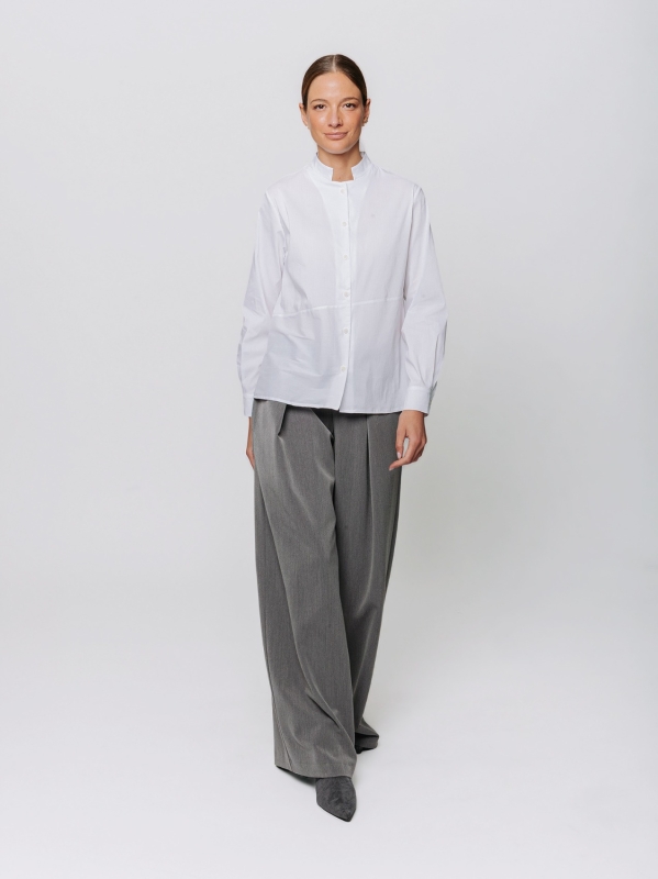 Stretch Poplin Shirt with Diagonal Cut