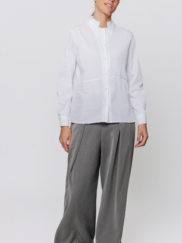 Stretch Poplin Shirt with Diagonal Cut