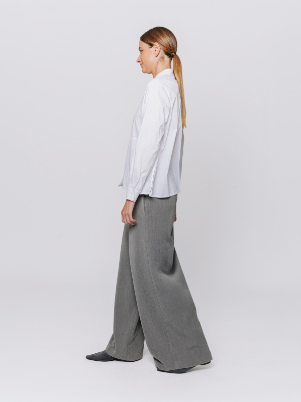 Stretch Poplin Shirt with Diagonal Cut