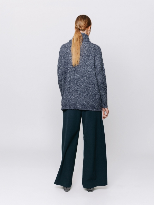 Melange sweater with high neck and ribbed sleeves