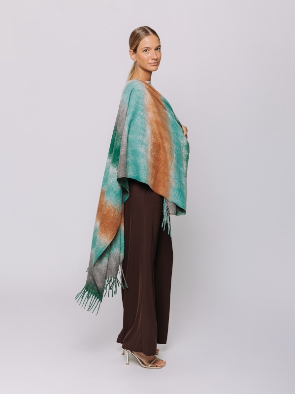 Maxi-Schal in Aqua- und Rosttönen
