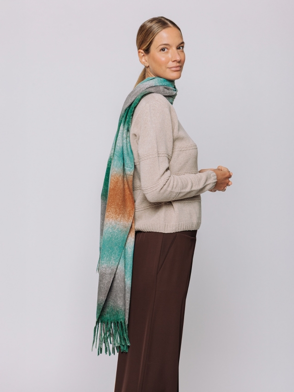 Maxi-Schal in Aqua- und Rosttönen