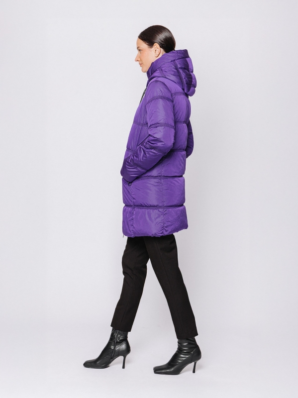 Piumino Midali imbottito viola con cappuccio