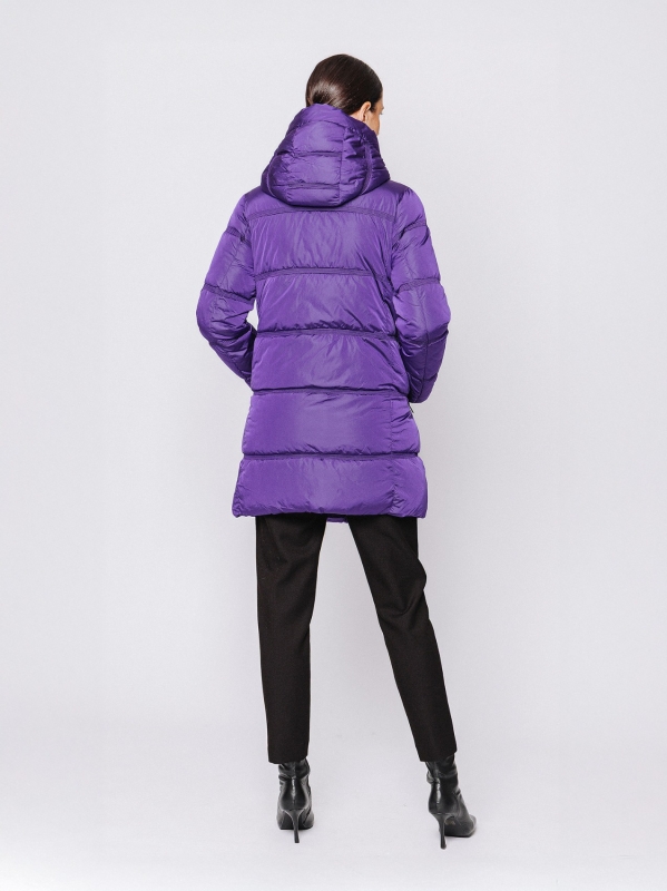 Piumino Midali imbottito viola con cappuccio