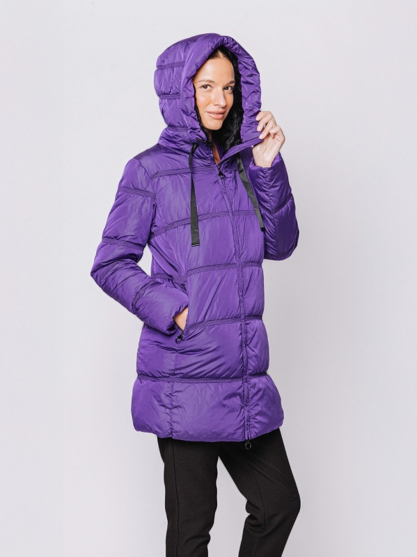 Piumino Midali imbottito viola con cappuccio