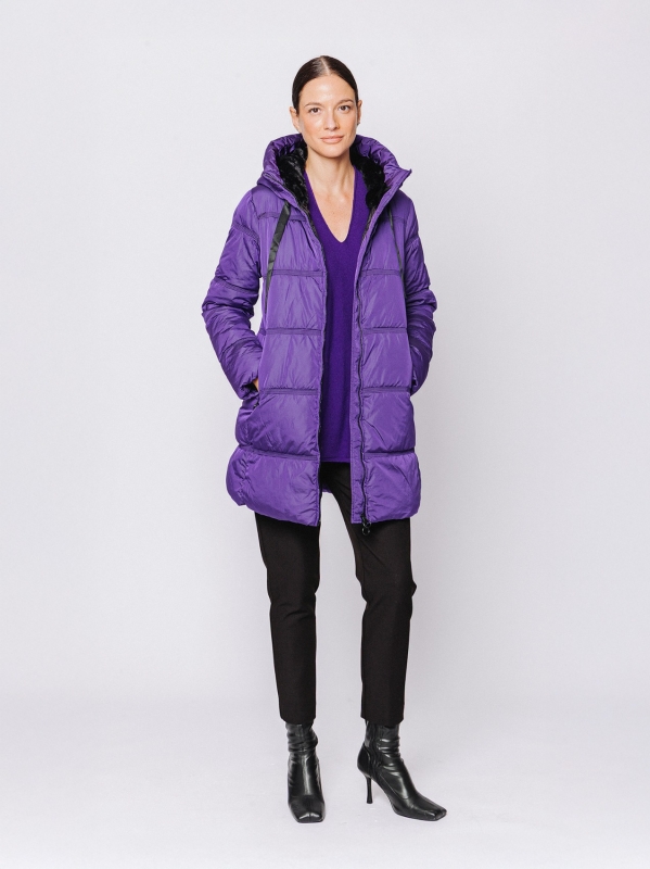 Piumino Midali imbottito viola con cappuccio