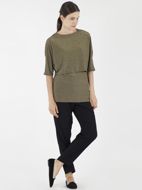 Poncho kimono corto in lurex dorato