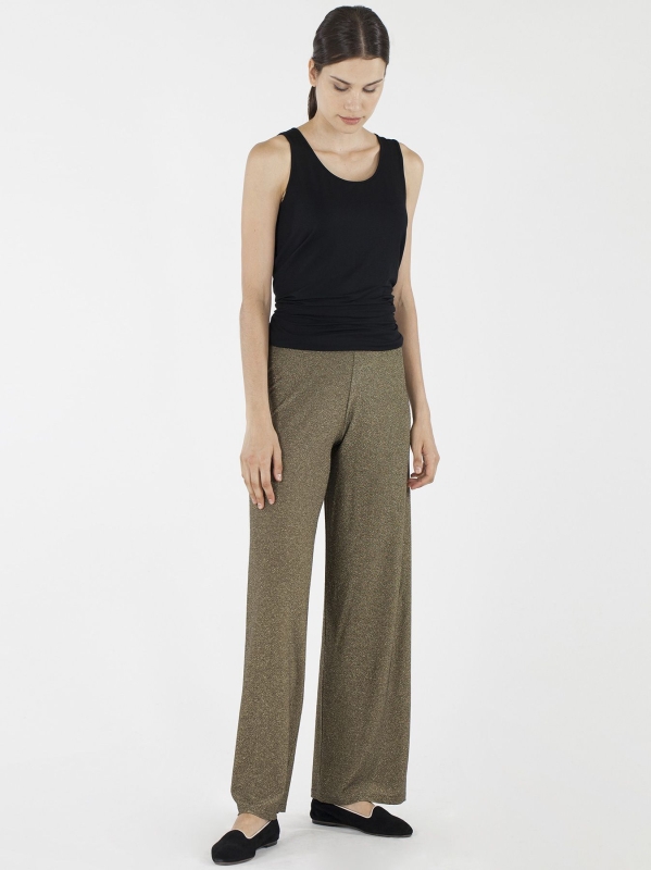 Pantalone morbido in lurex dorato