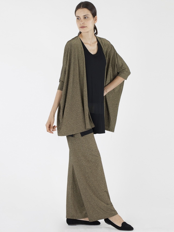 Cardigan poncho in lurex dorato