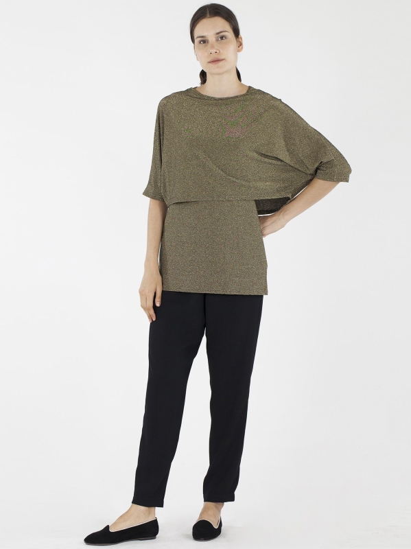 Poncho kimono corto in lurex dorato