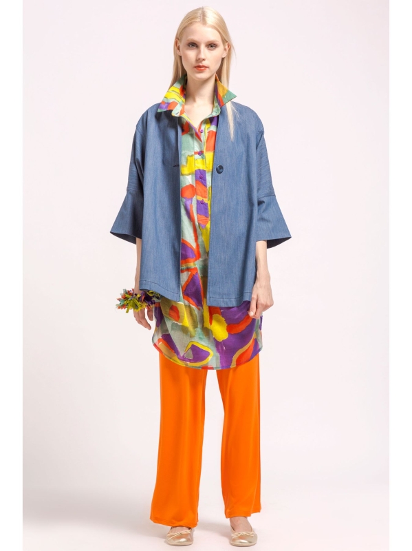 Giacca camicia in jeans con collo coreana