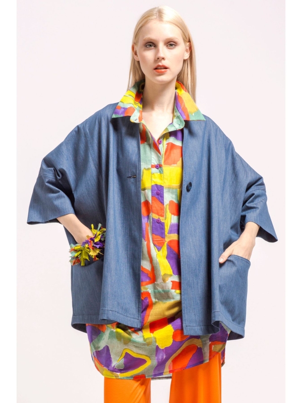 Giacca camicia in jeans con collo coreana
