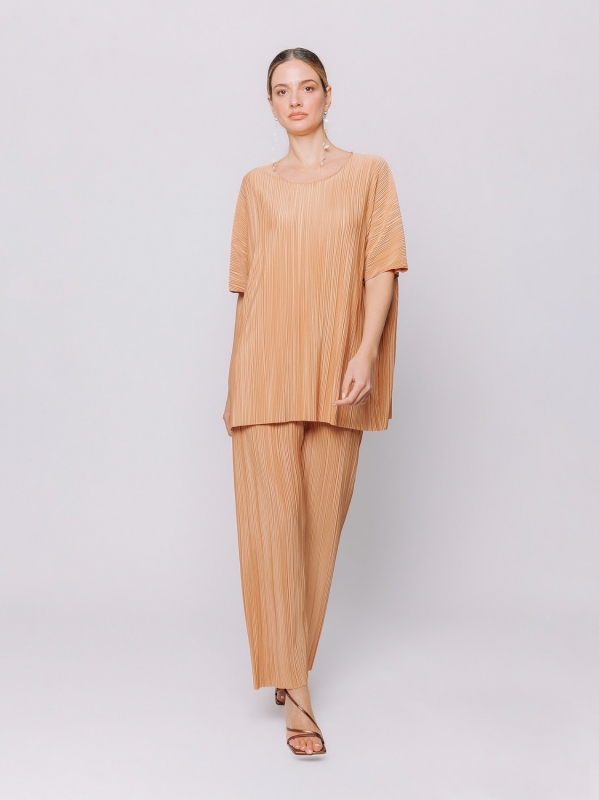 Maxi t-shirt a scatola plissè