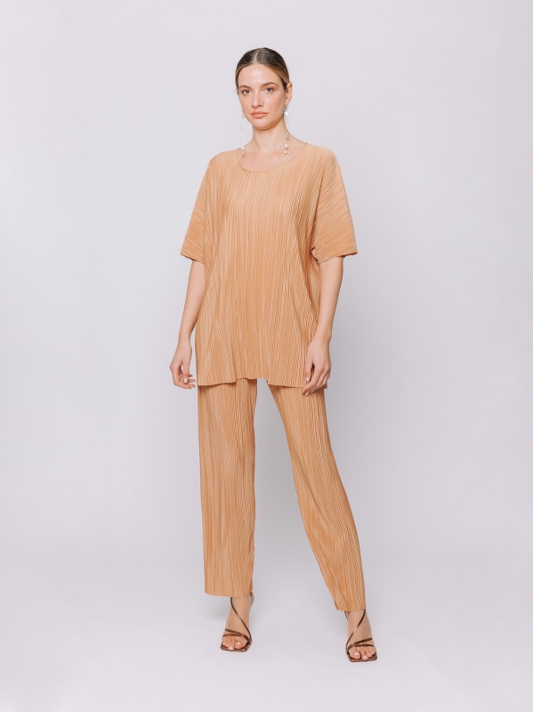 Maxi t-shirt a scatola plissè