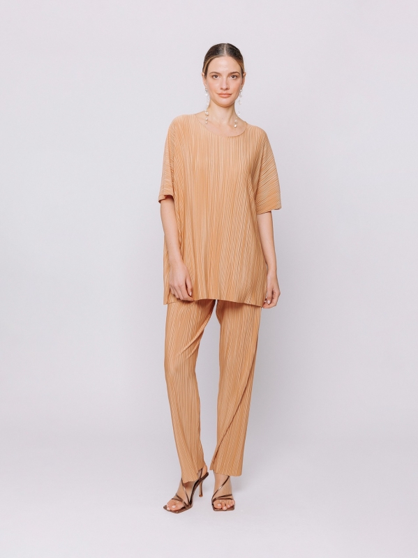Maxi t-shirt a scatola plissè