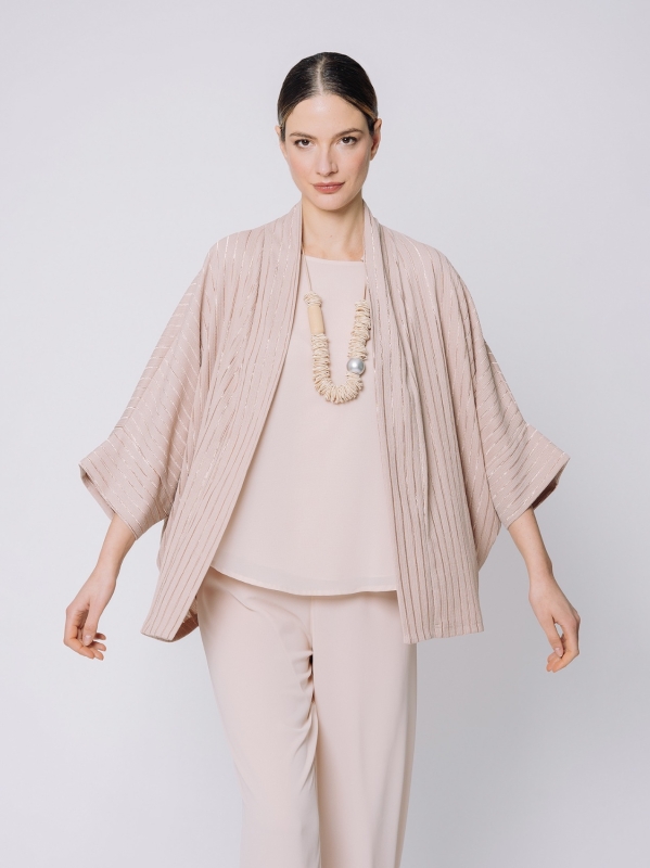 Stretch pinstripe kimono jacket