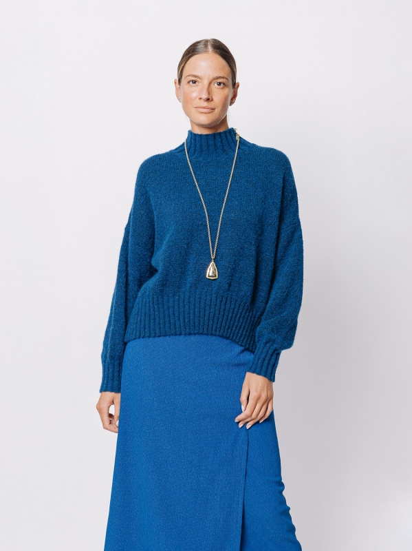 Maglione collo alto in lana merino e alpaca