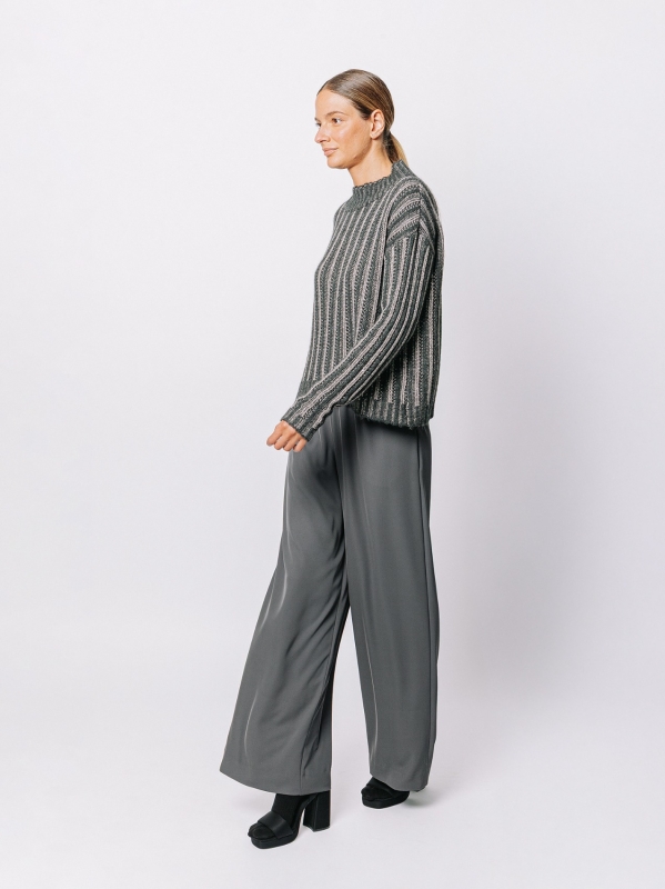 Maglione a coste verticali in lana blend 