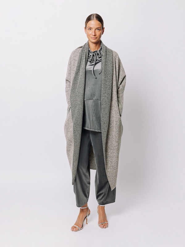 Maxi cardigan in lana cotta