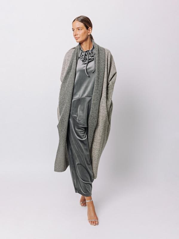 Maxi cardigan in lana cotta