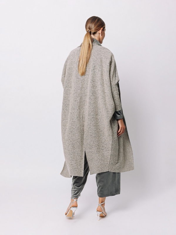 Maxi cardigan in lana cotta