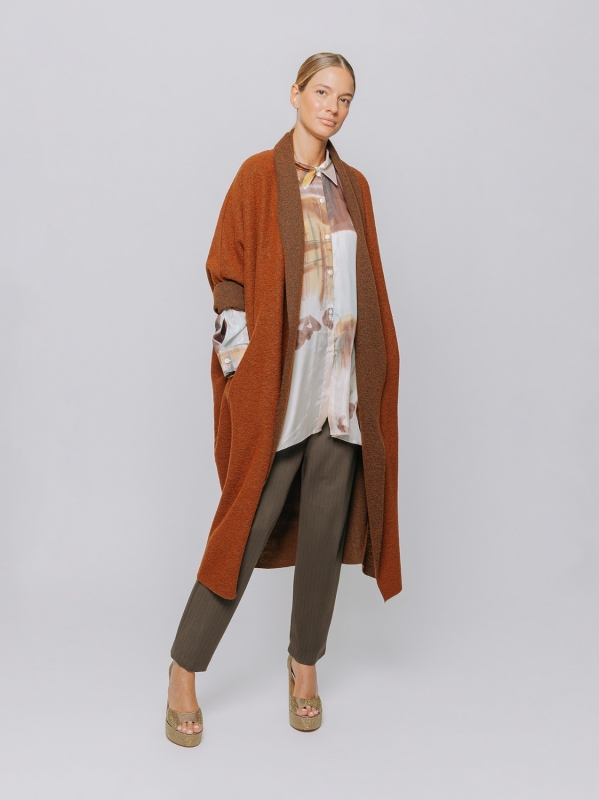 Maxi cardigan in lana cotta
