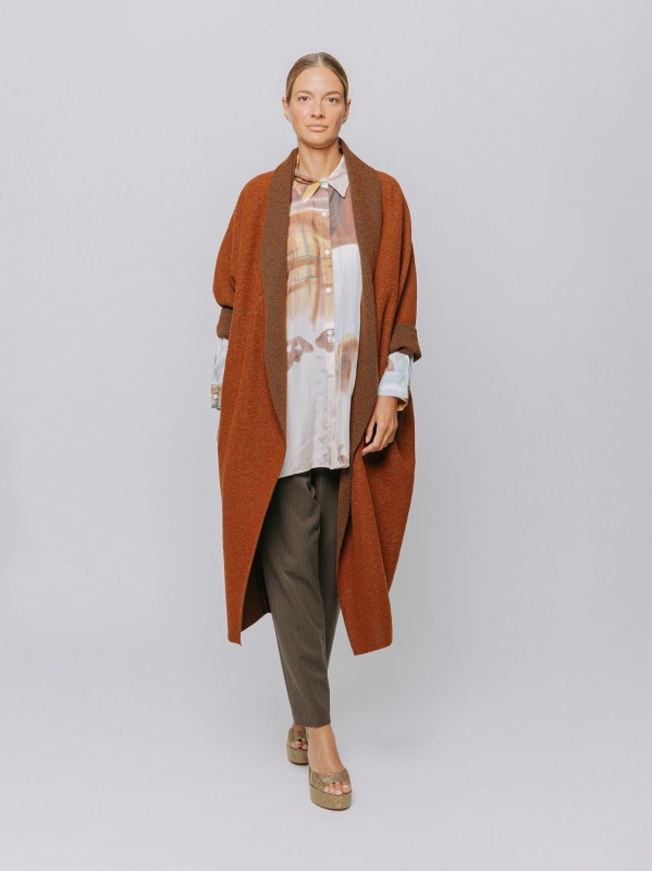 Maxi cardigan in lana cotta
