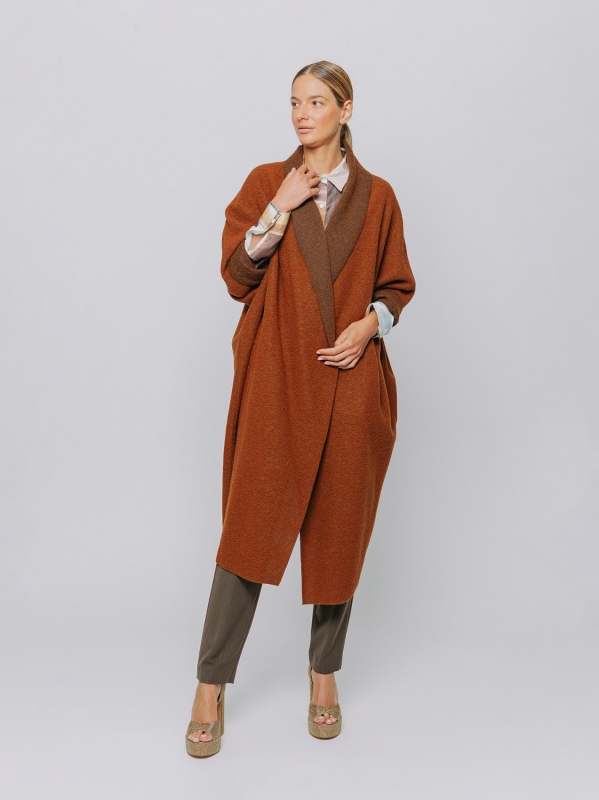 Maxi cardigan in lana cotta