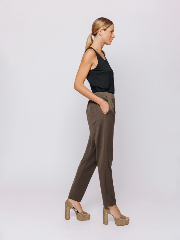 Pantalone gessato marrone dritto | Midali Toujours