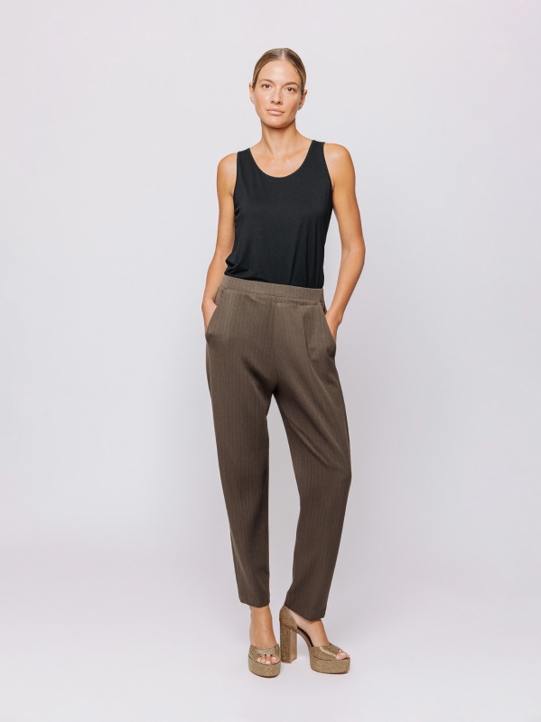 Pantalone gessato marrone dritto | Midali Toujours