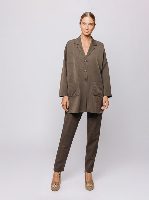 Giacca gessata marrone oversize | Midali Toujours