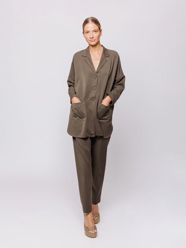 Giacca gessata marrone oversize | Midali Toujours