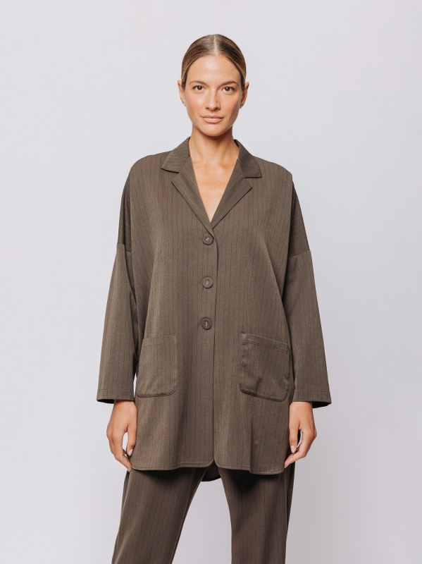 Giacca gessata marrone oversize | Midali Toujours