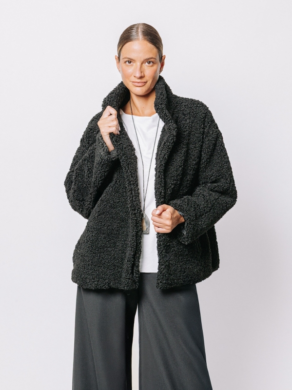 Eco-fur jacket with bouclé workmanship