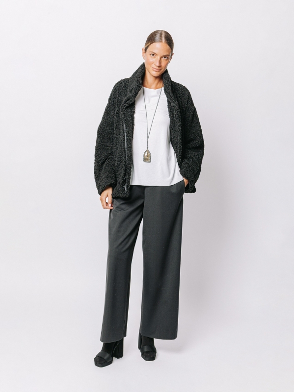 Eco-fur jacket with bouclé workmanship