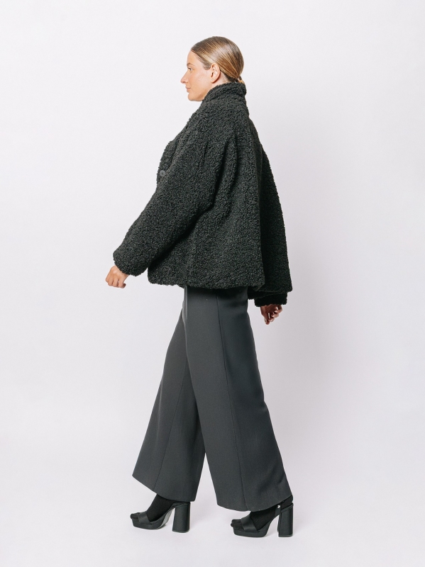Eco-fur jacket with bouclé workmanship