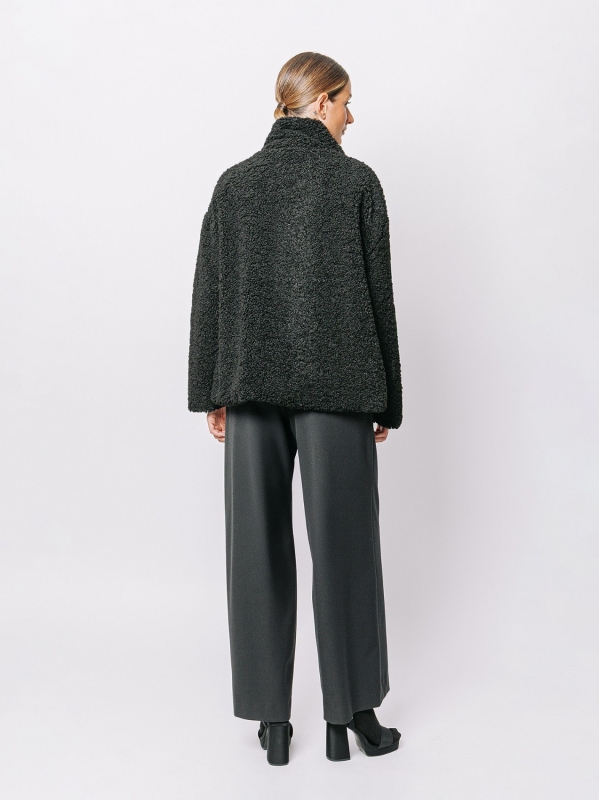 Eco-fur jacket with bouclé workmanship