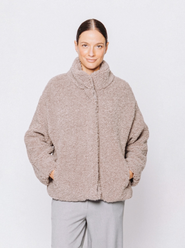 Eco-fur jacket with bouclé workmanship